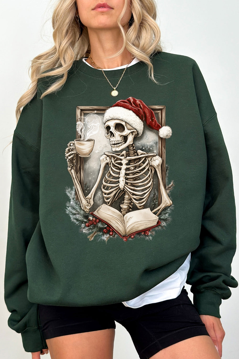Skeleton Coffee Christmas Sweatshirt For Women