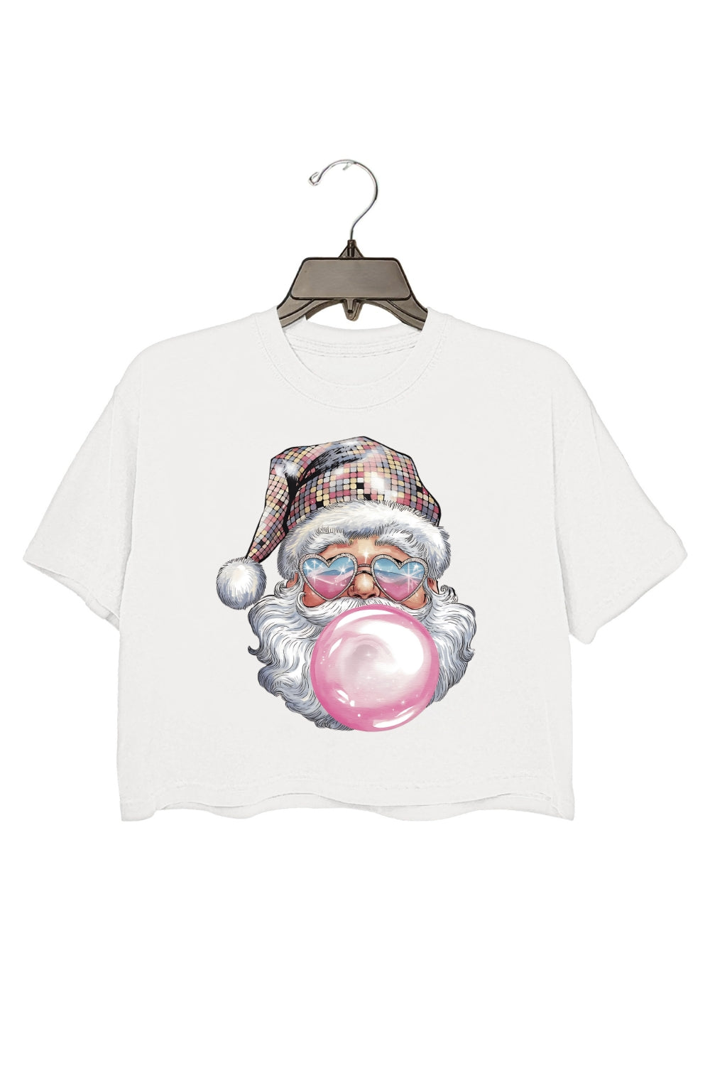 Retro Santa Discoball Bubble Crop Top For Women