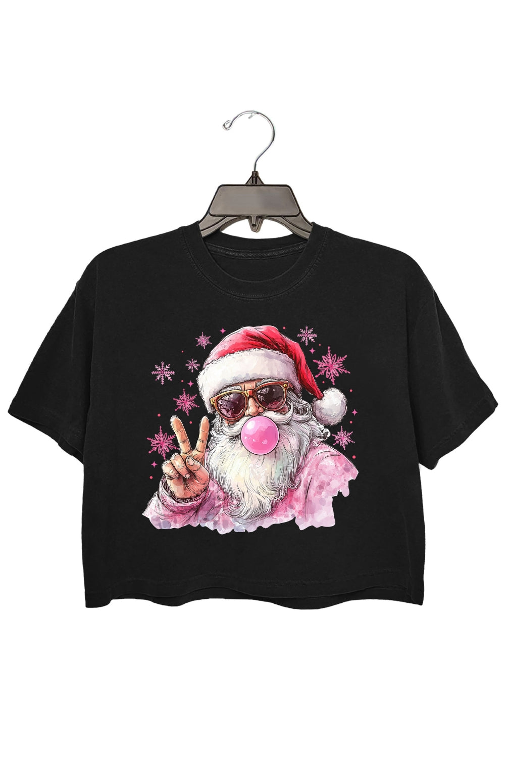 Santa Christmas Blowing Bubble Snowflake Crop Top For Women