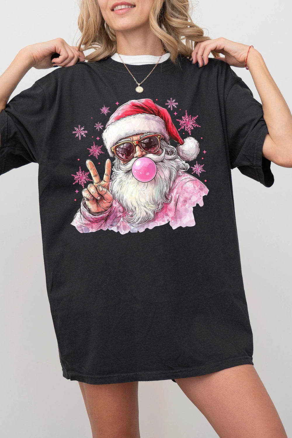 Santa Christmas Blowing Bubble Snowflake Tee For Women