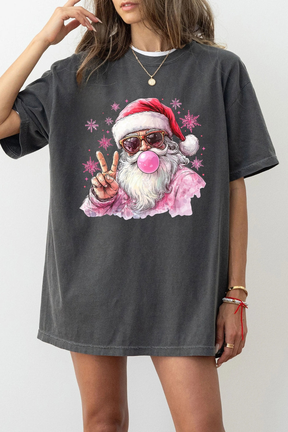 Santa Christmas Blowing Bubble Snowflake Tee For Women