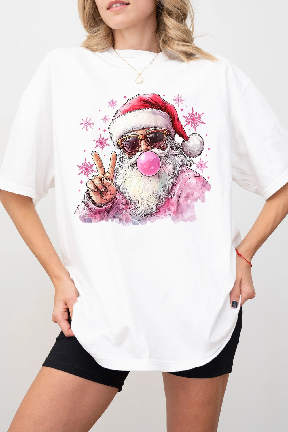 Santa Christmas Blowing Bubble Snowflake Tee For Women