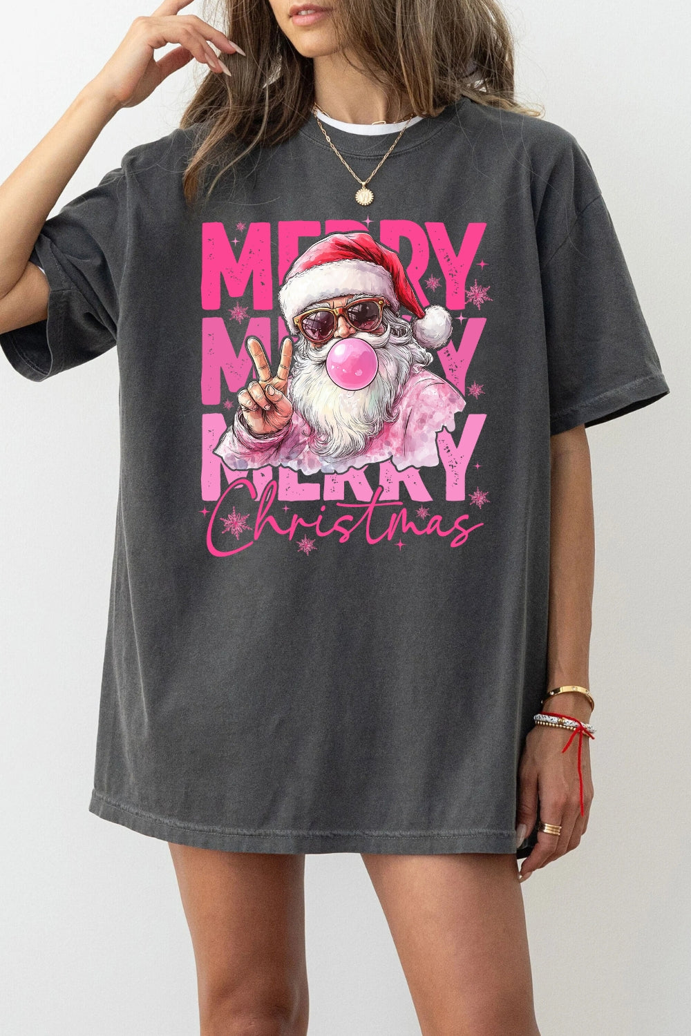 Santa Blowing Bubble Merry Christmas Tee For Women