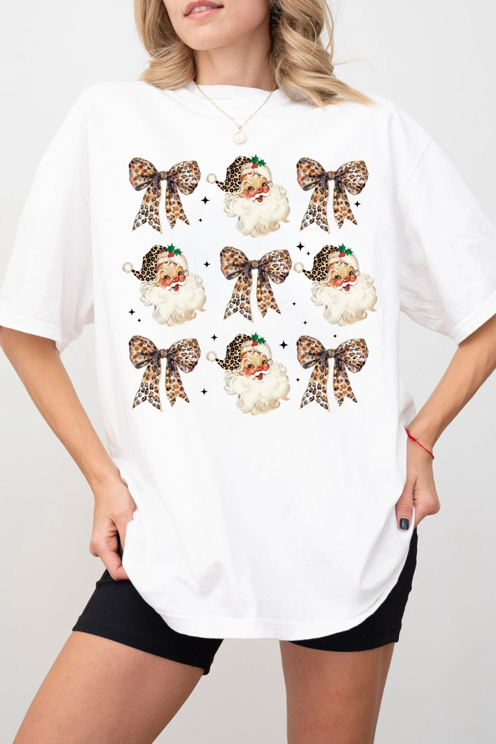Leopard Santa Christmas Tee For Women