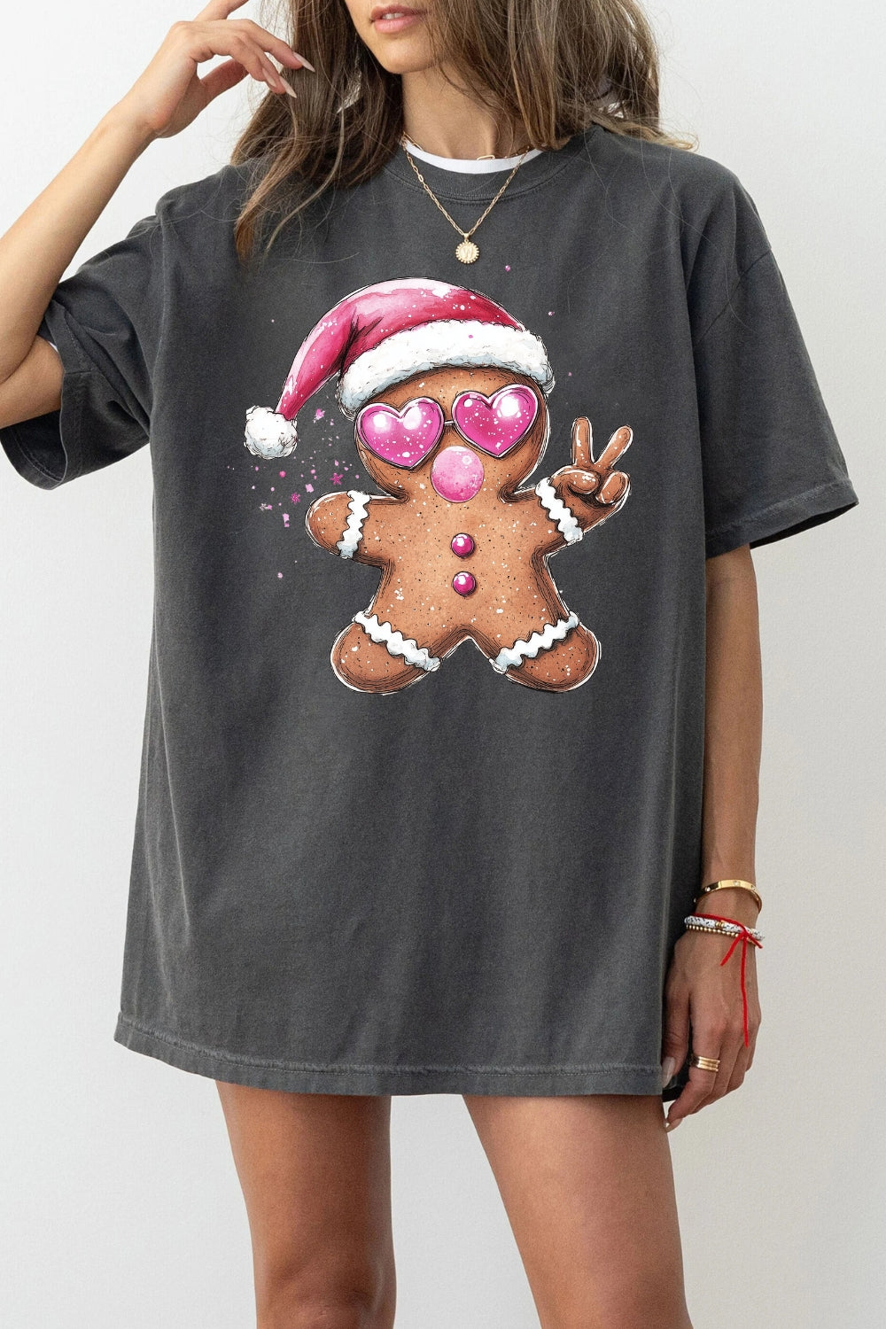 Retro Gingerbread Christmas Blowing Bubble Tee For Women