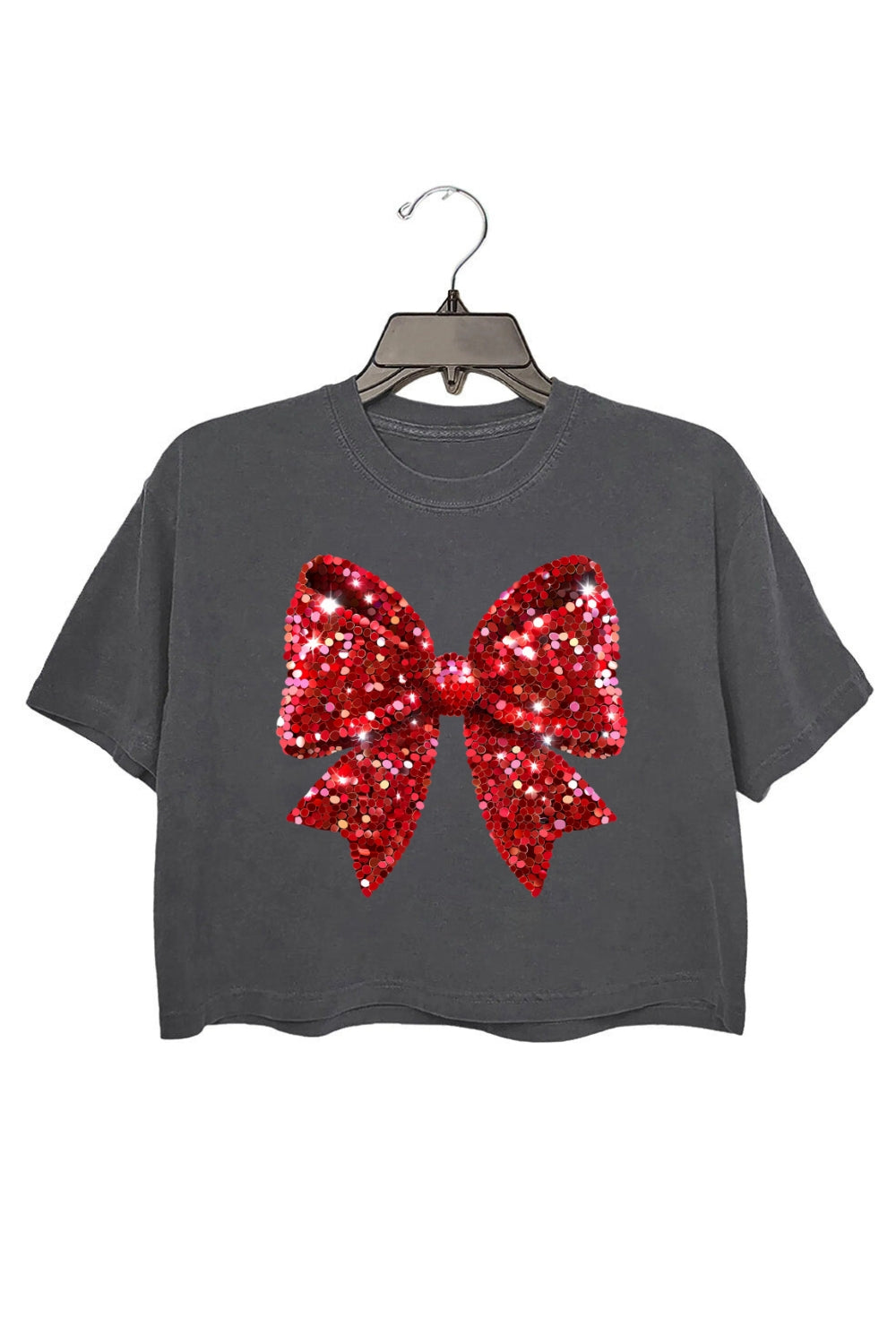 Christmas Glitter Red Bow Crop Top For Women
