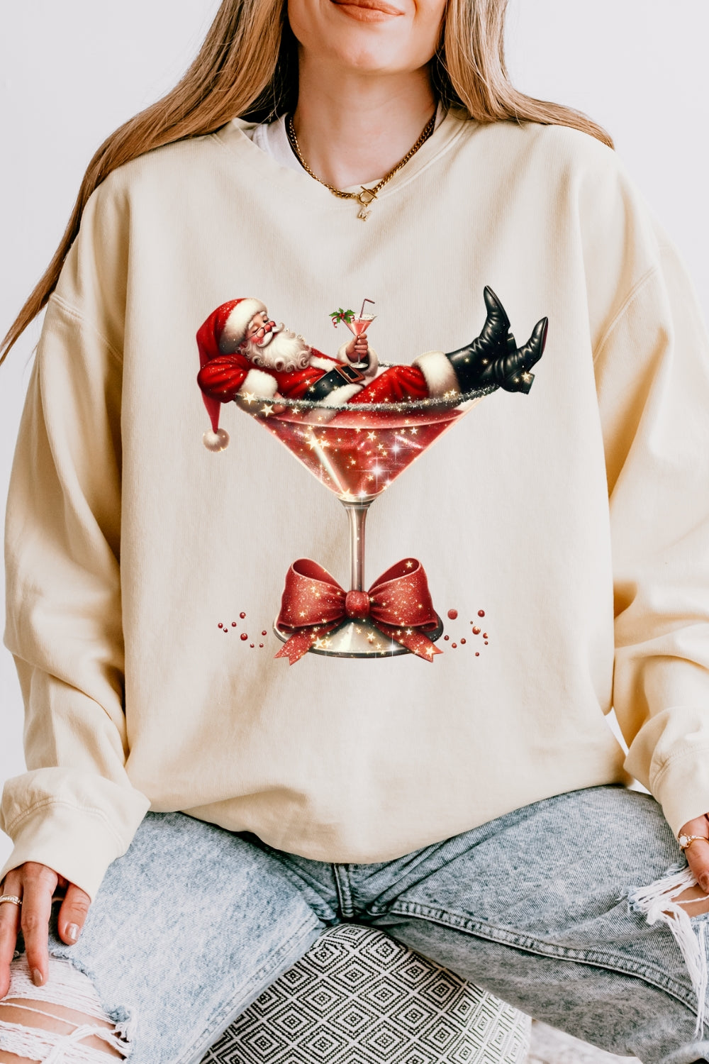 Christmas Santa Martini Sweatshirt For Women