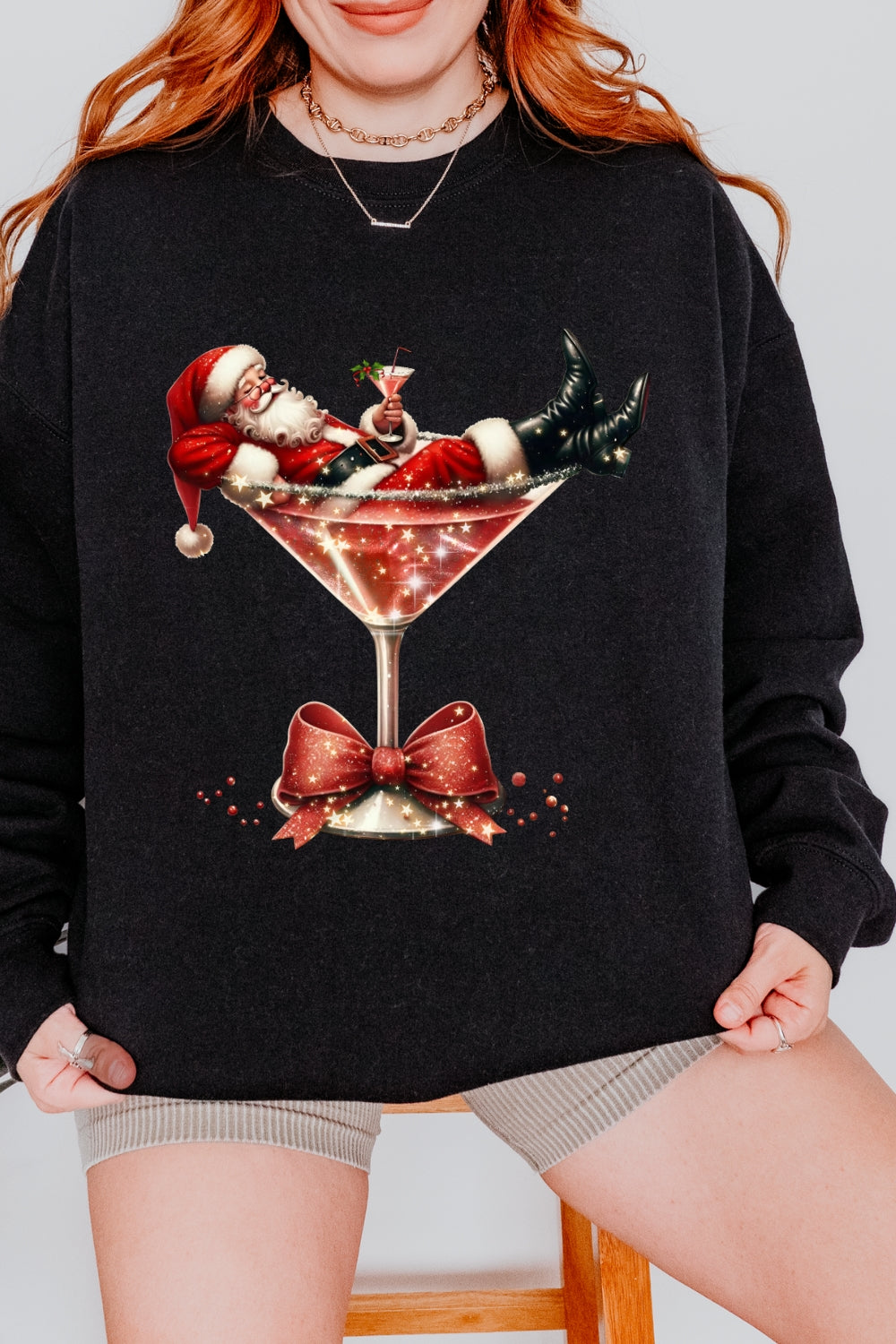 Christmas Santa Martini Sweatshirt For Women