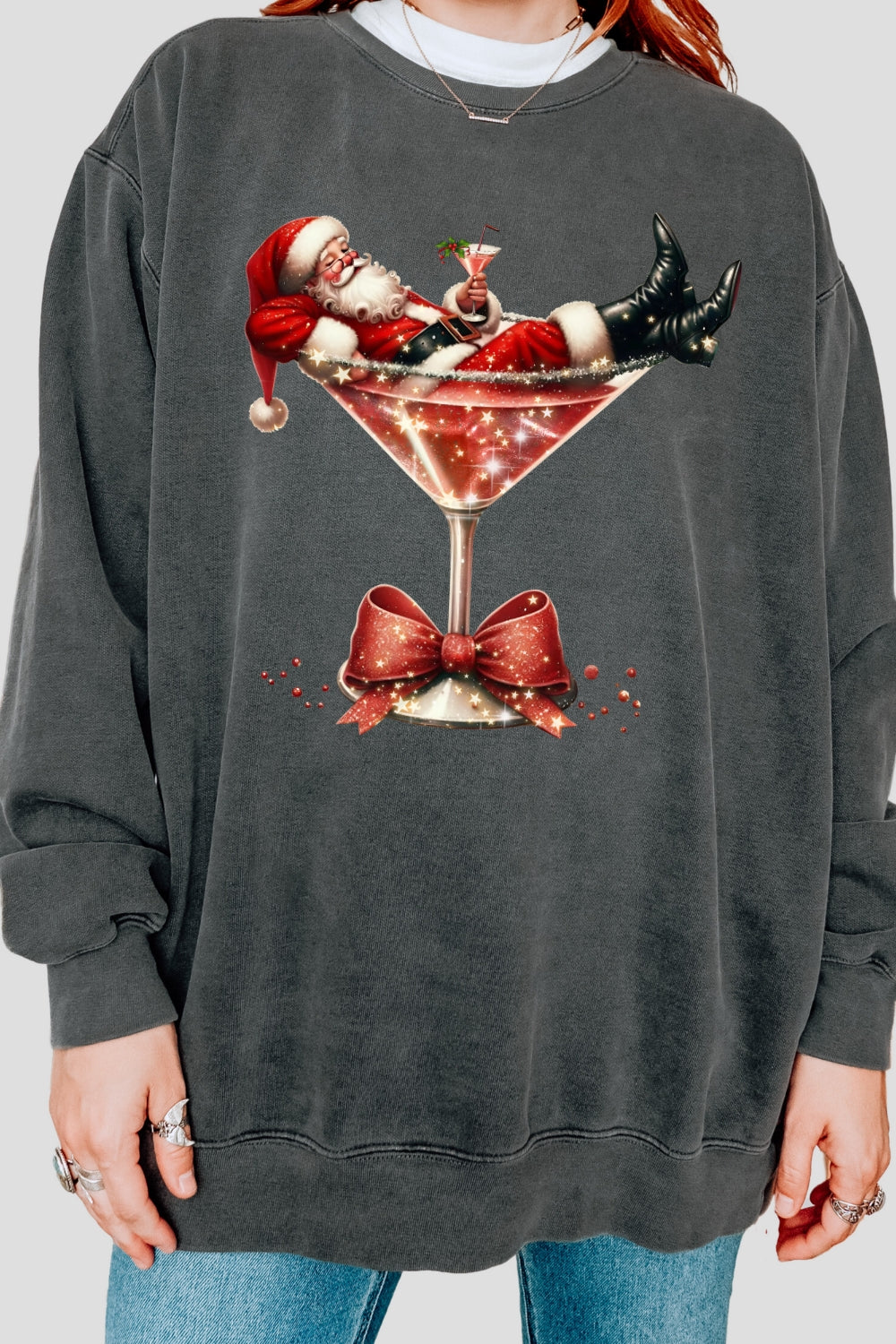 Christmas Santa Martini Sweatshirt For Women