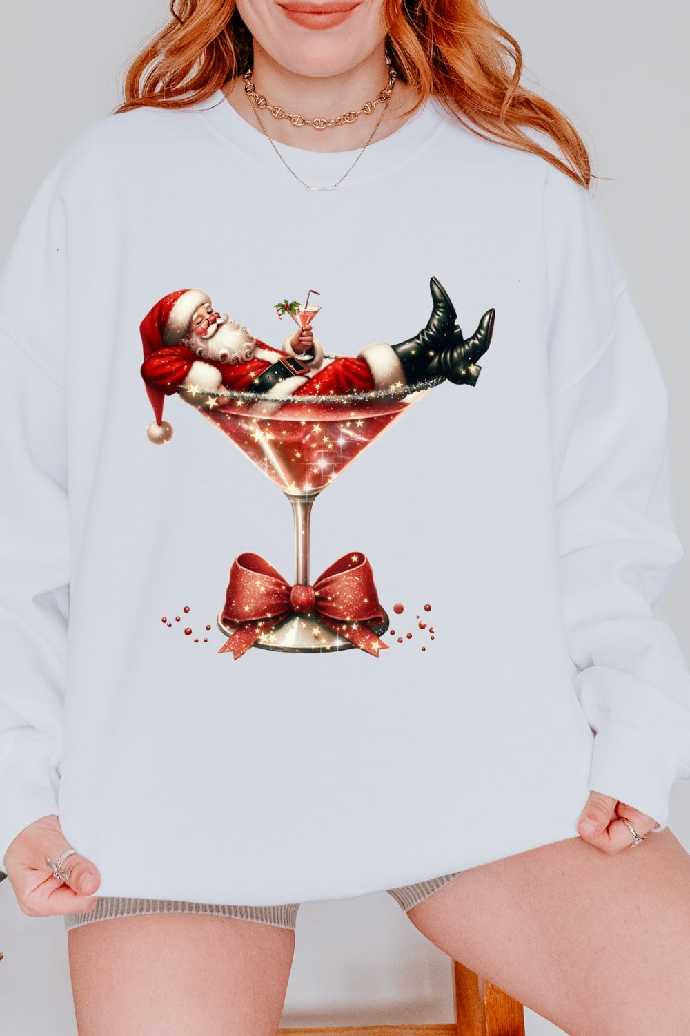 Christmas Santa Martini Sweatshirt For Women
