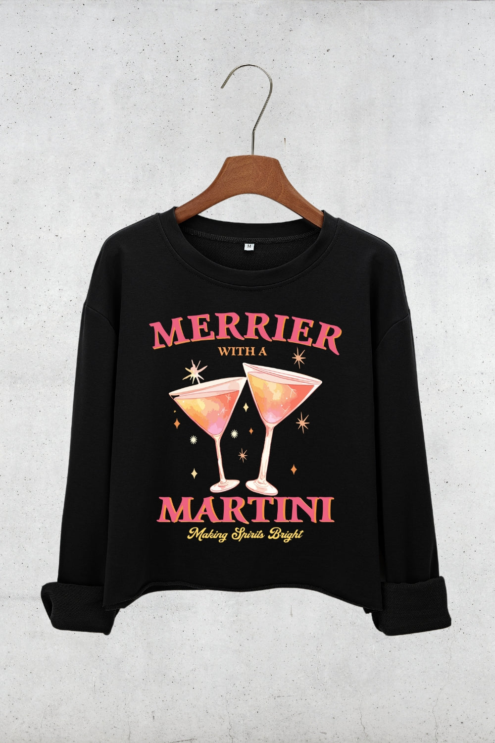 Merrier With A Christmas Martini Crop Sweatshirt For Women