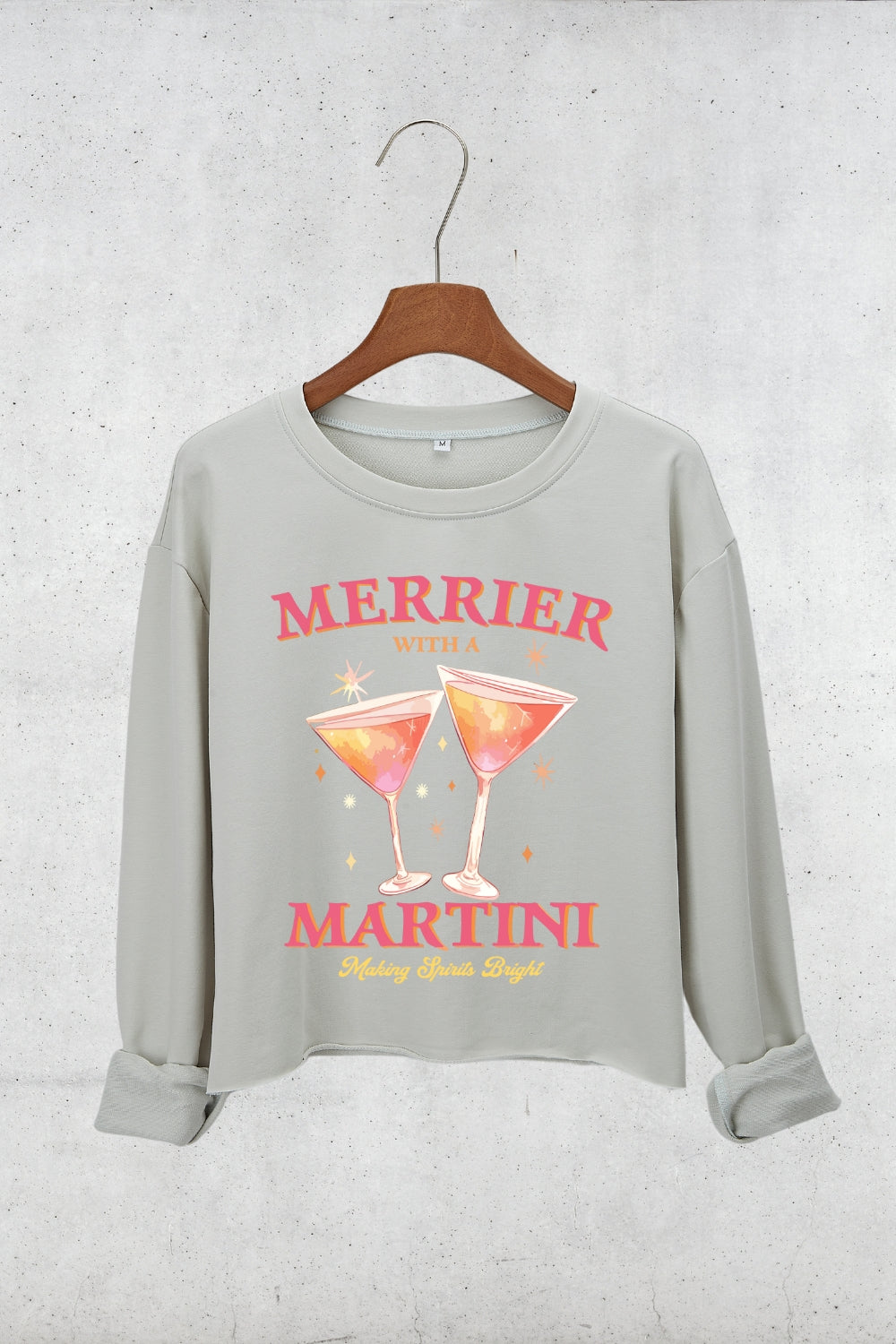 Merrier With A Christmas Martini Crop Sweatshirt For Women