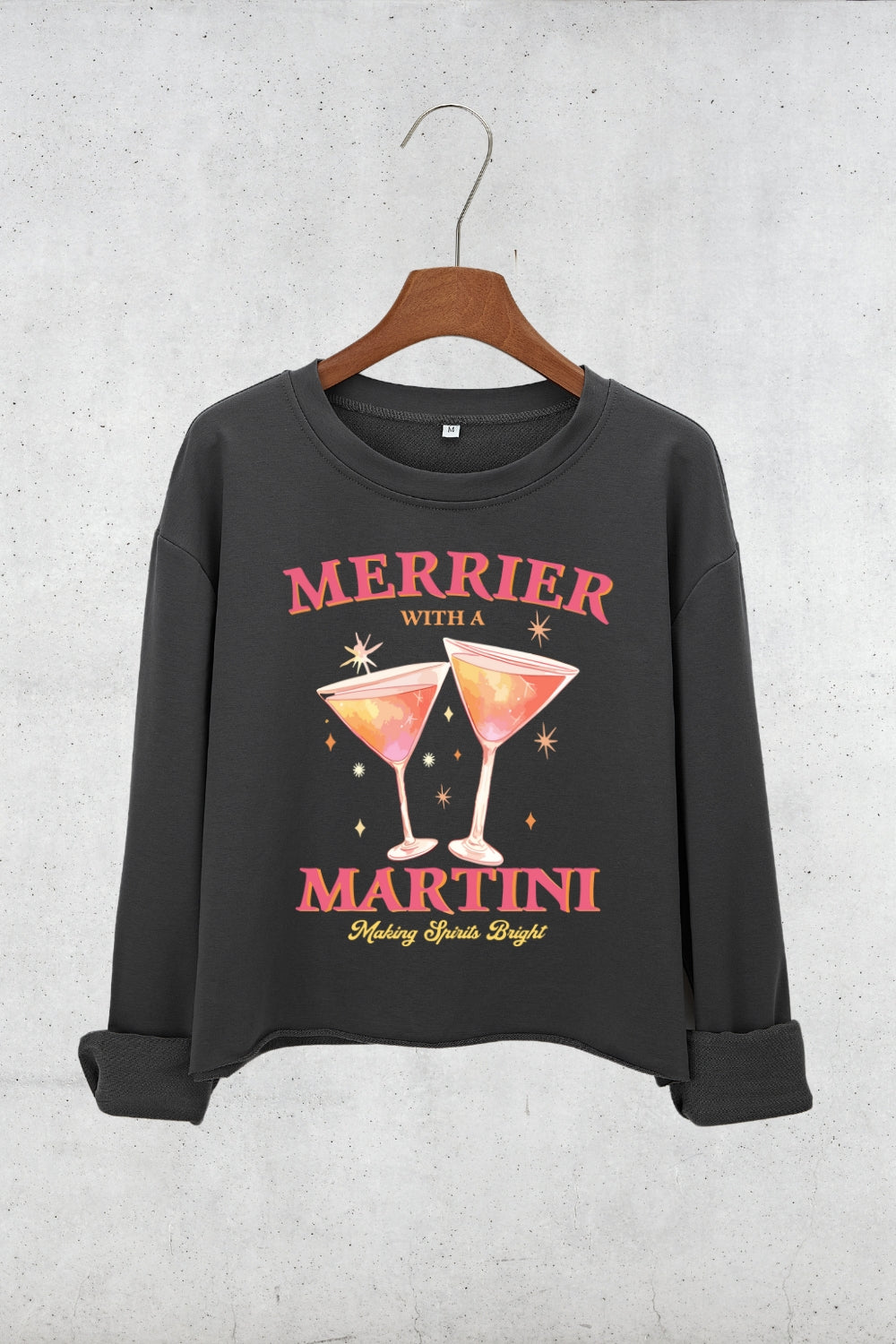 Merrier With A Christmas Martini Crop Sweatshirt For Women