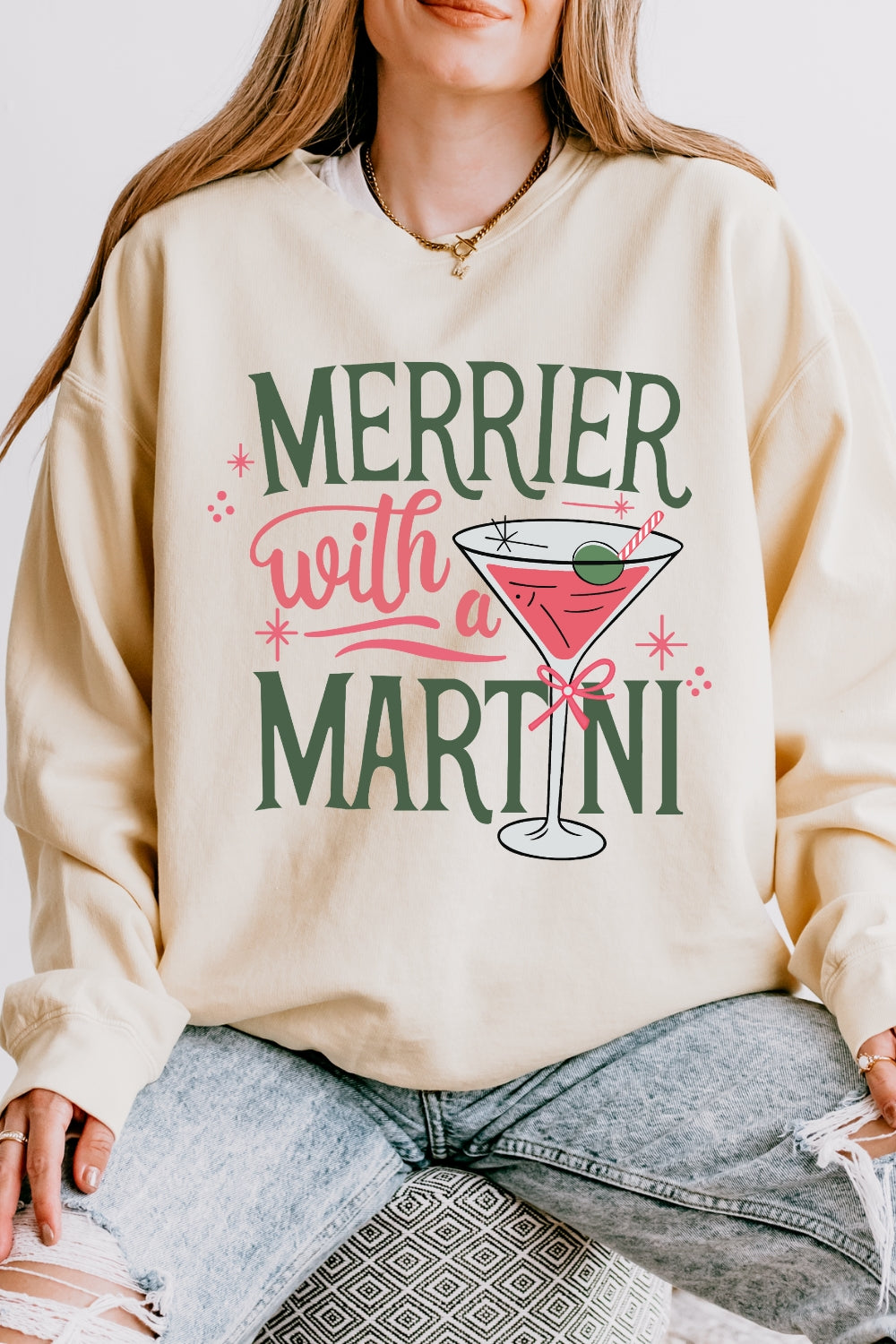 Christmas Cocktail Martini Sweatshirt For Women