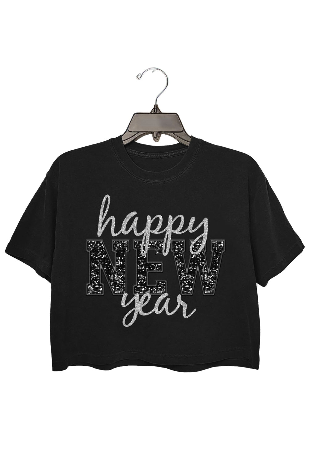Happy New Year Glitter Crop Top For Women