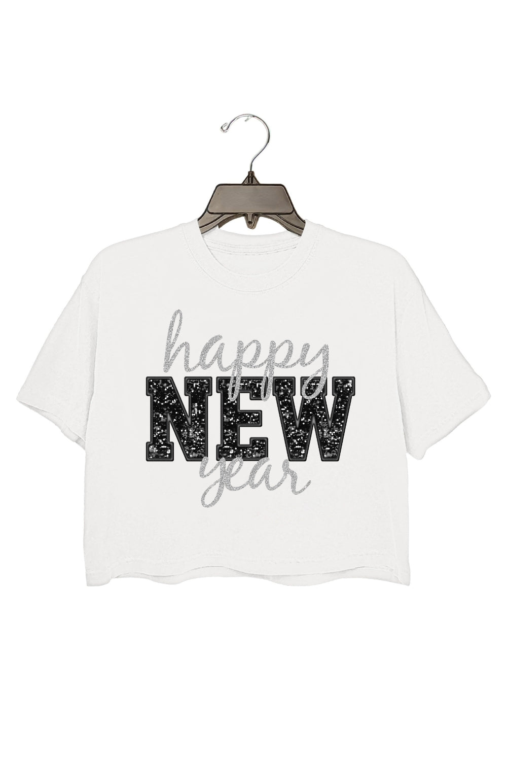 Happy New Year Glitter Crop Top For Women