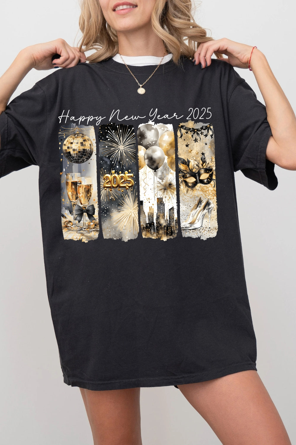 Retro Happy New Year 2025 Tee For Women