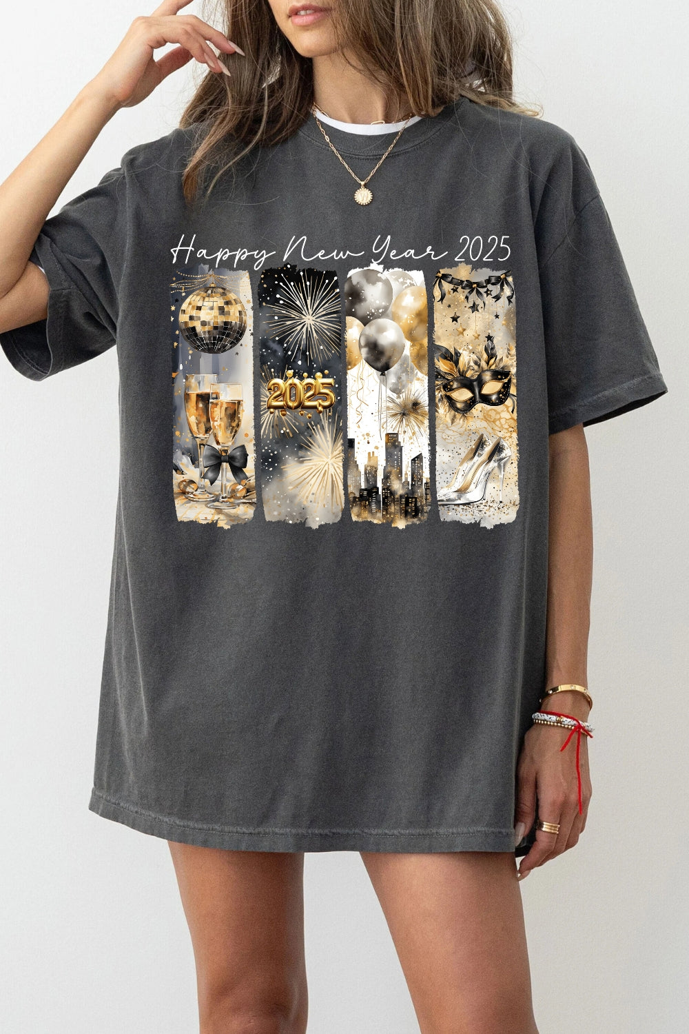 Retro Happy New Year 2025 Tee For Women
