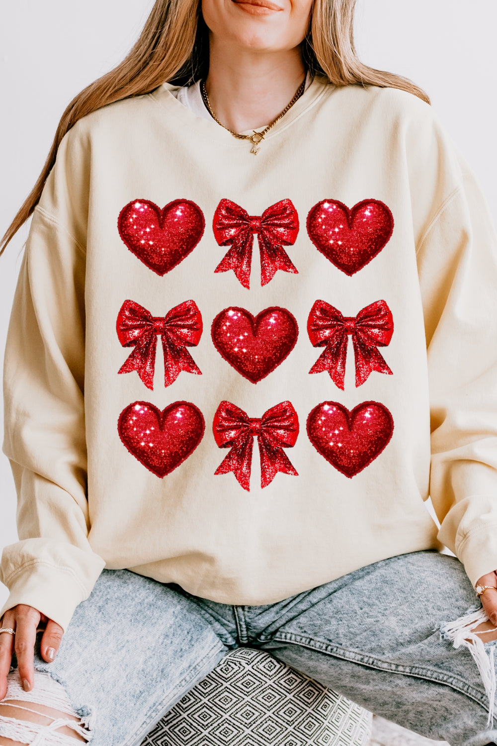 Coquette Glitter Valentine Heart Sweatshirt For Women
