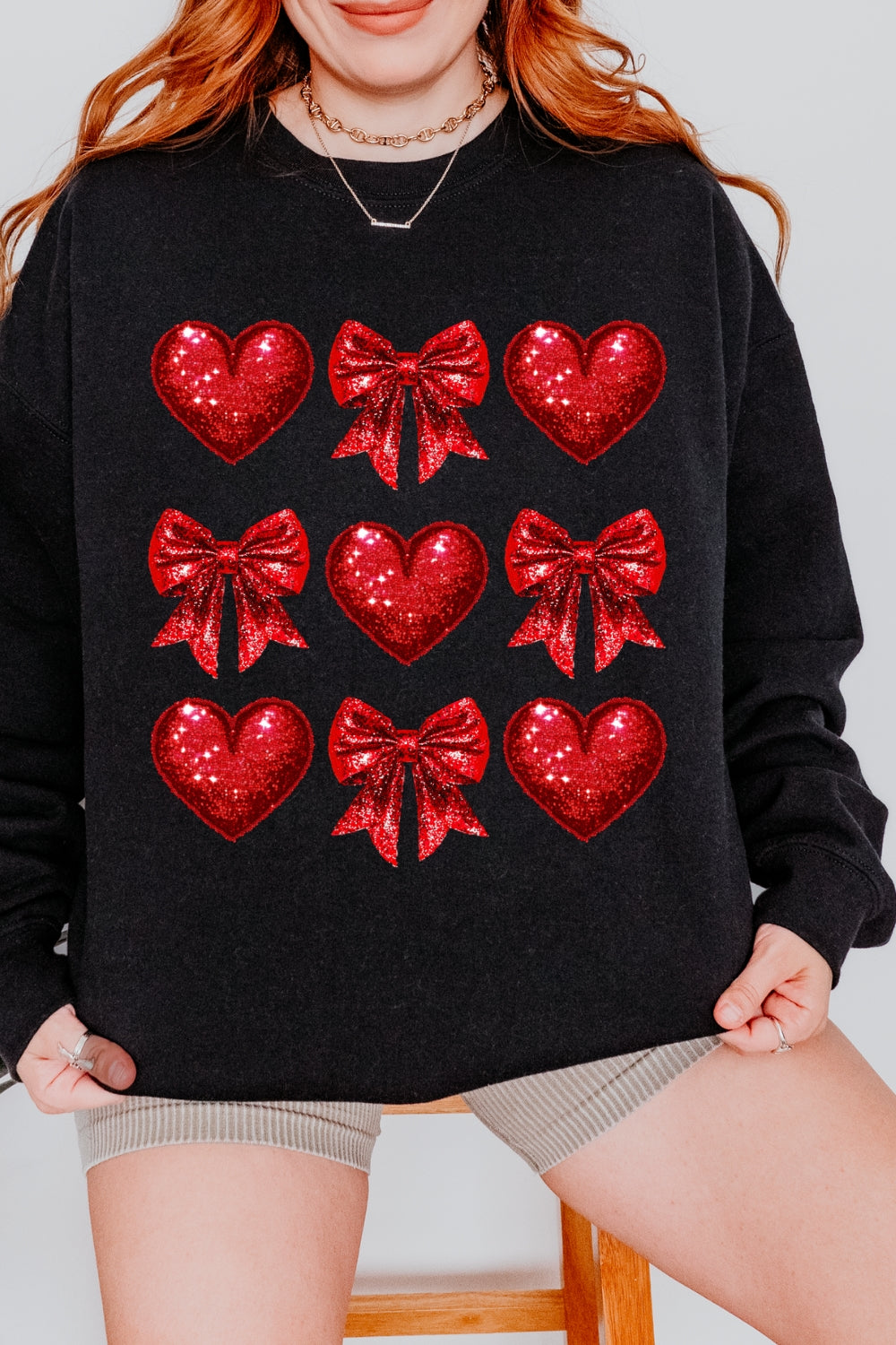 Coquette Glitter Valentine Heart Sweatshirt For Women