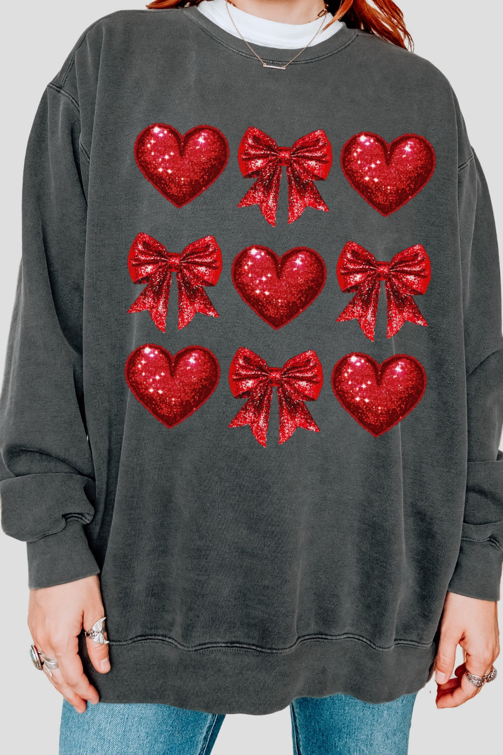 Coquette Glitter Valentine Heart Sweatshirt For Women