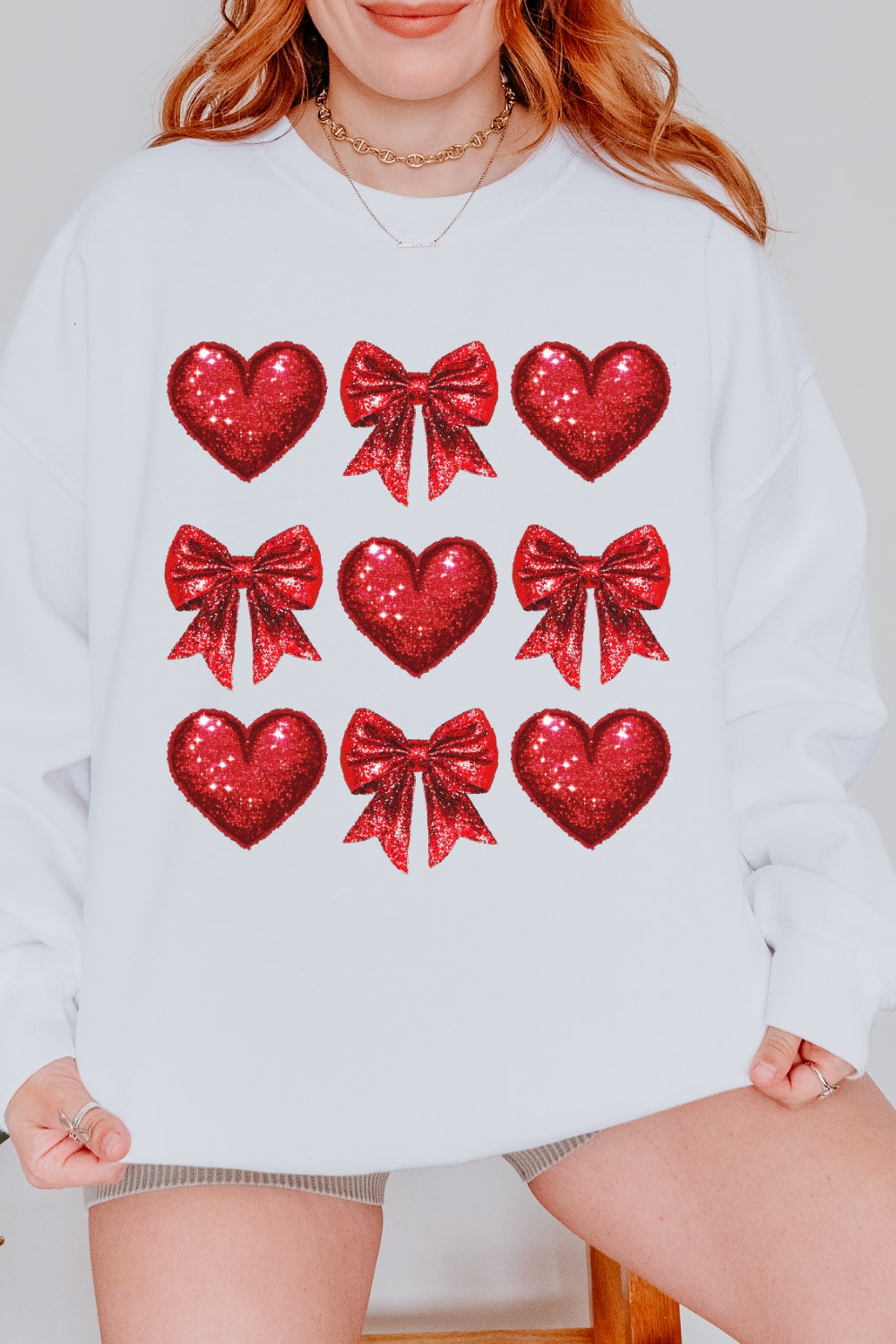 Coquette Glitter Valentine Heart Sweatshirt For Women