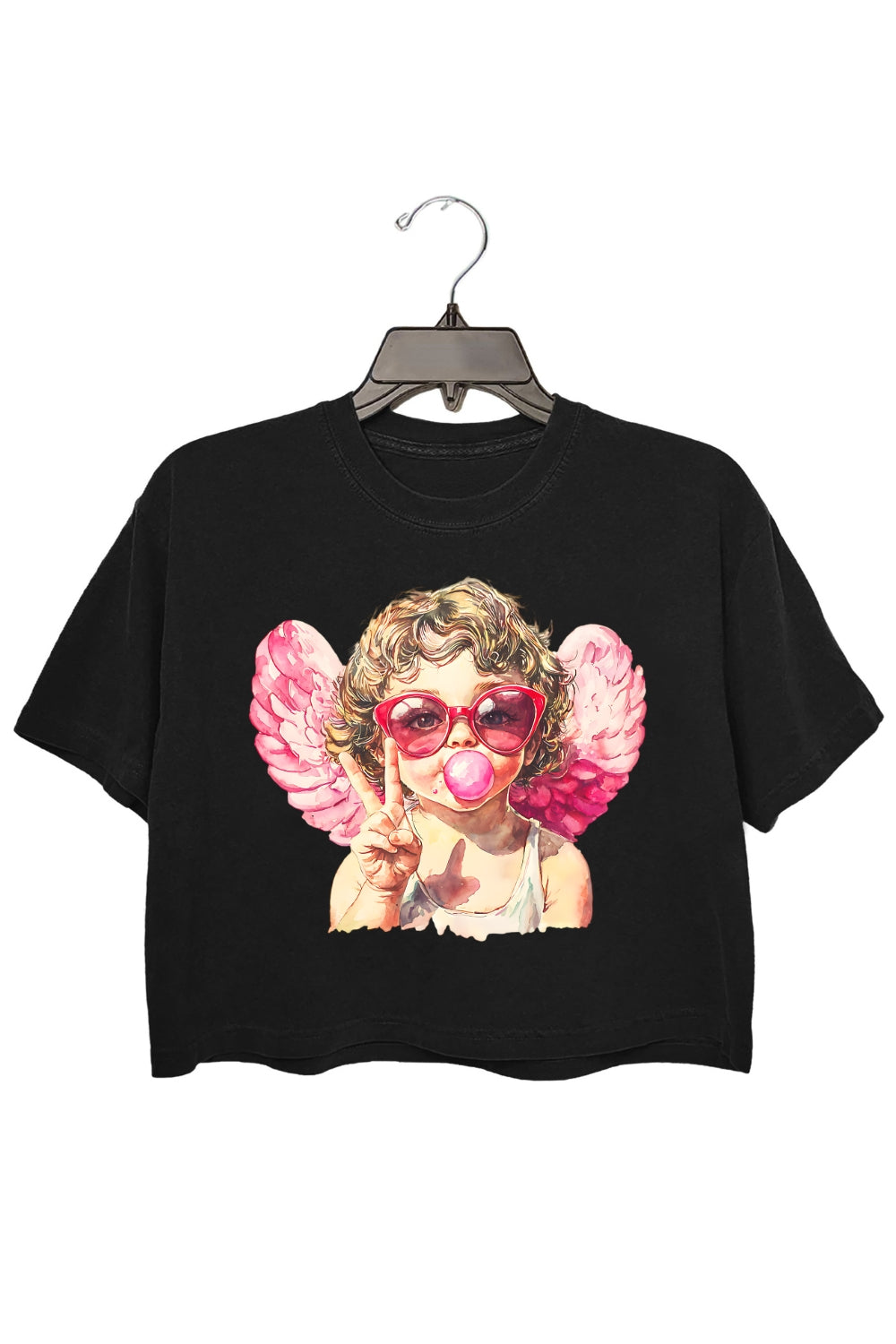 Retro Cupid Blowing Bubble Crop Top For Women