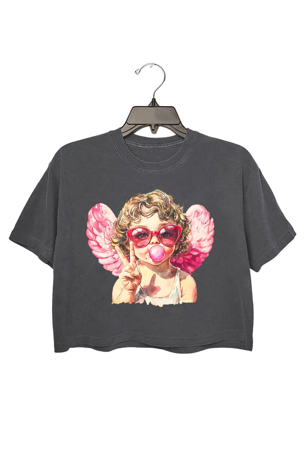 Retro Cupid Blowing Bubble Crop Top For Women