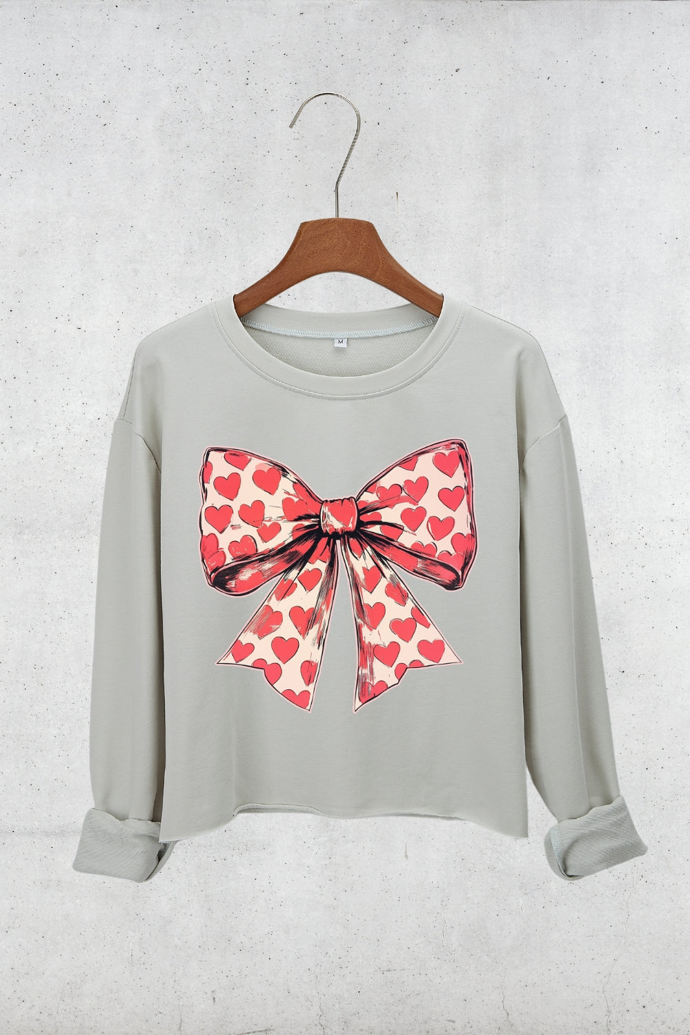 Valentine's Day Heart Coquette Bow Crop Sweatshirt For Women
