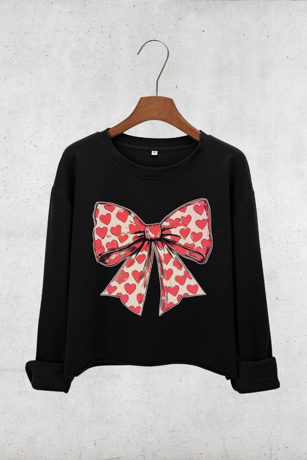 Valentine's Day Heart Coquette Bow Crop Sweatshirt For Women