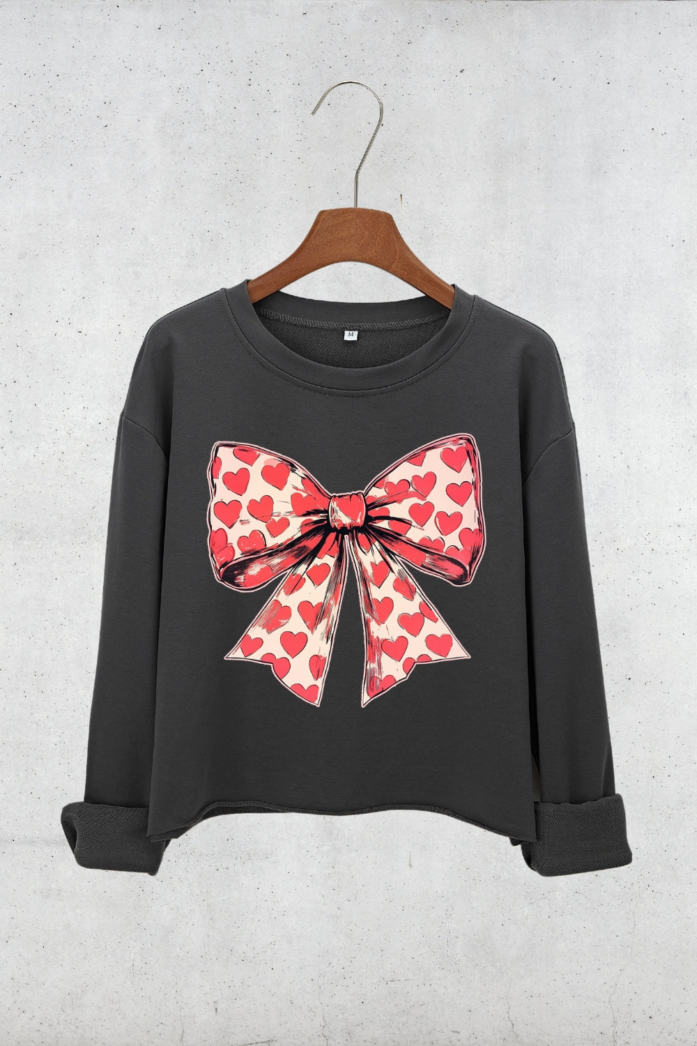 Valentine's Day Heart Coquette Bow Crop Sweatshirt For Women