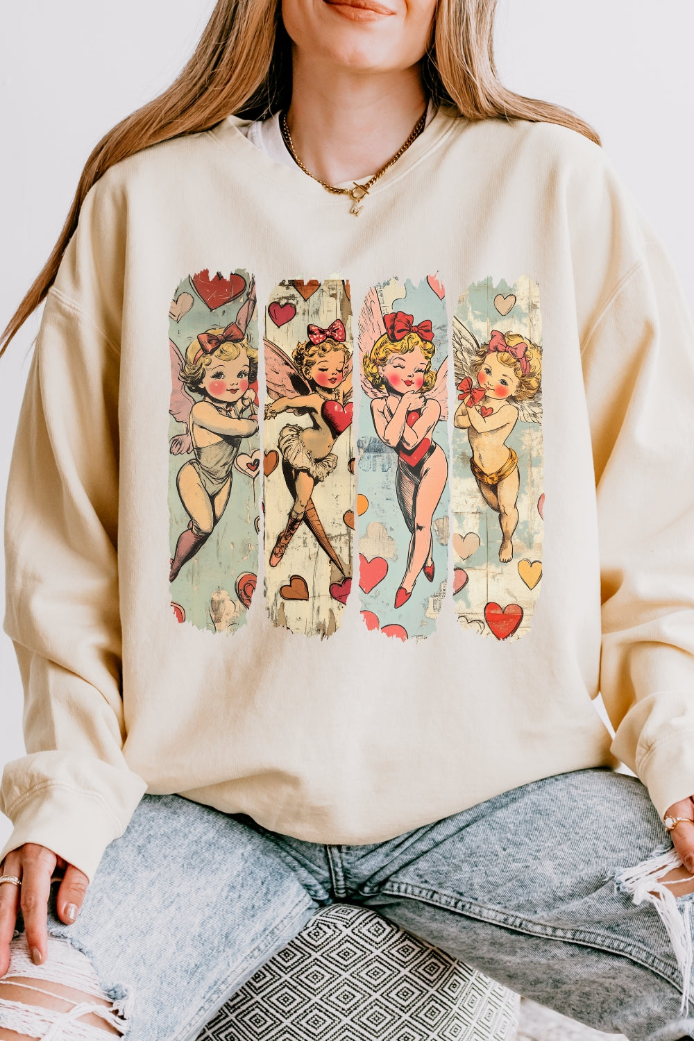 Retro Valentine Baby Cupid Sweatshirt For Women