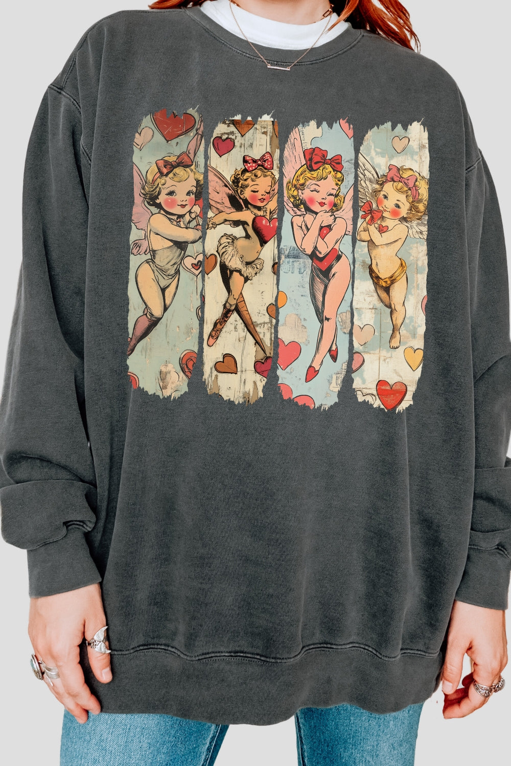 Retro Valentine Baby Cupid Sweatshirt For Women