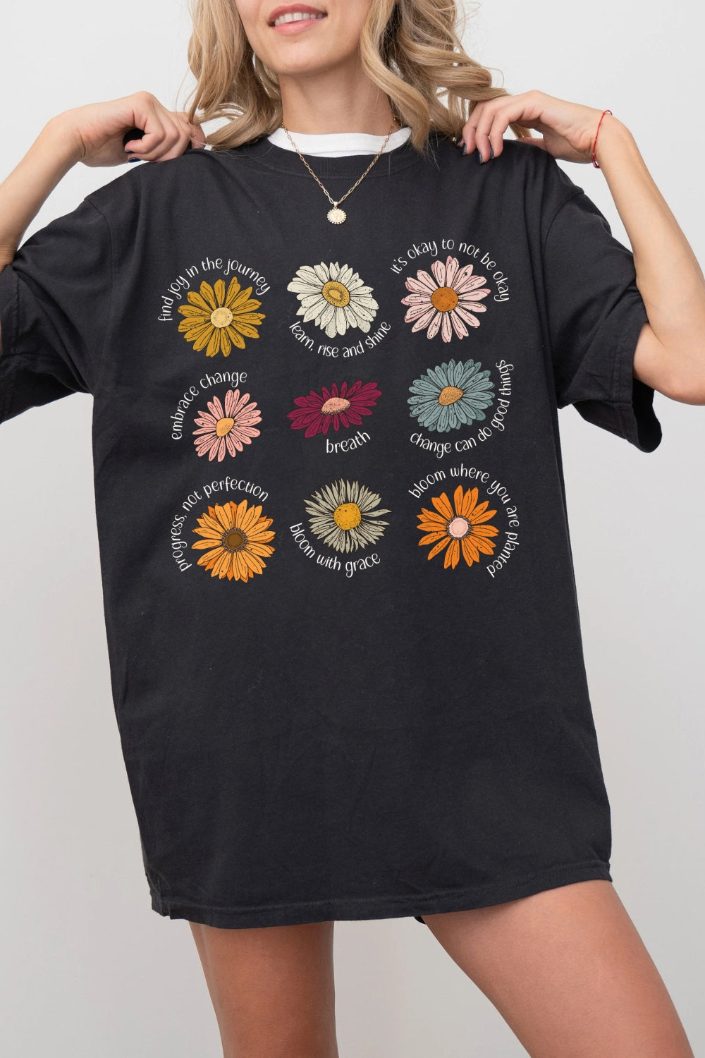 Retro Flower Saying Tee For Women