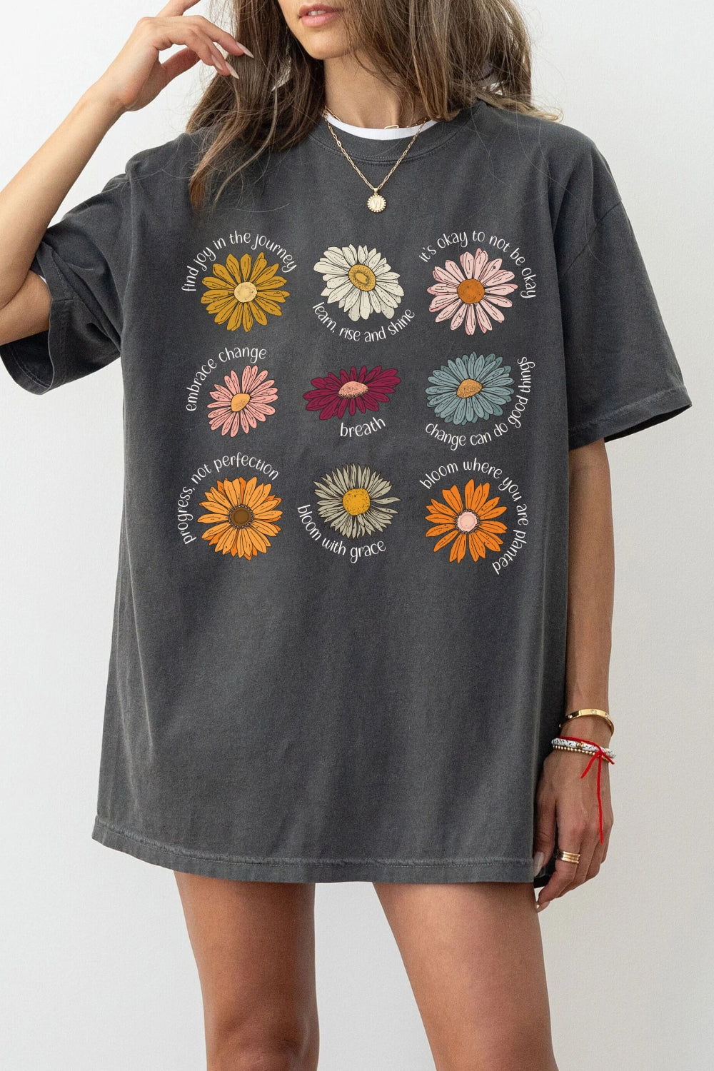 Retro Flower Saying Tee For Women