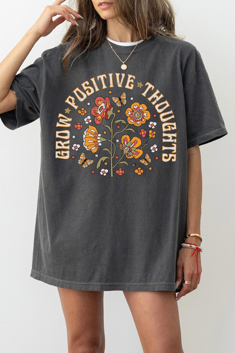 Grow Positive Thoughts Flowers Tee For Women