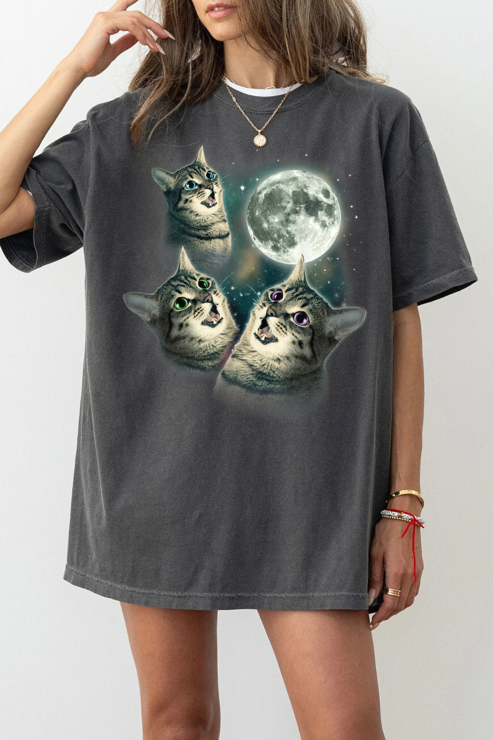 Three Cats Howling At The Moon Tee For Women