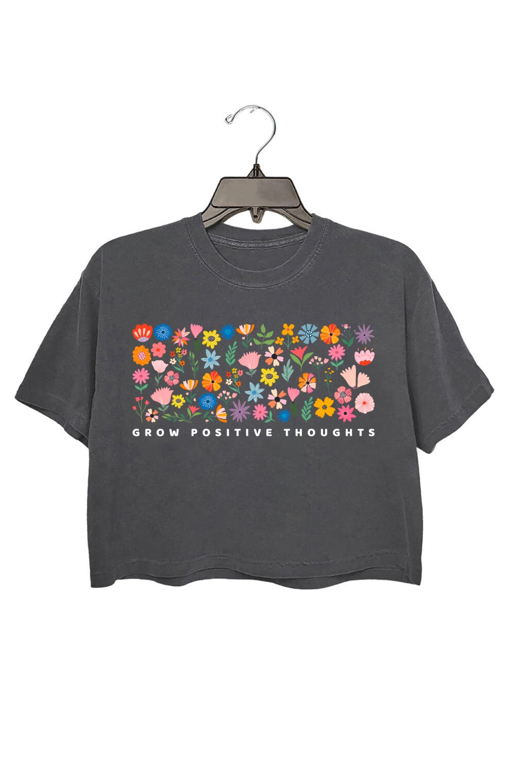 Grow Positive Thoughts Colorful Flowers Crop Top For Women