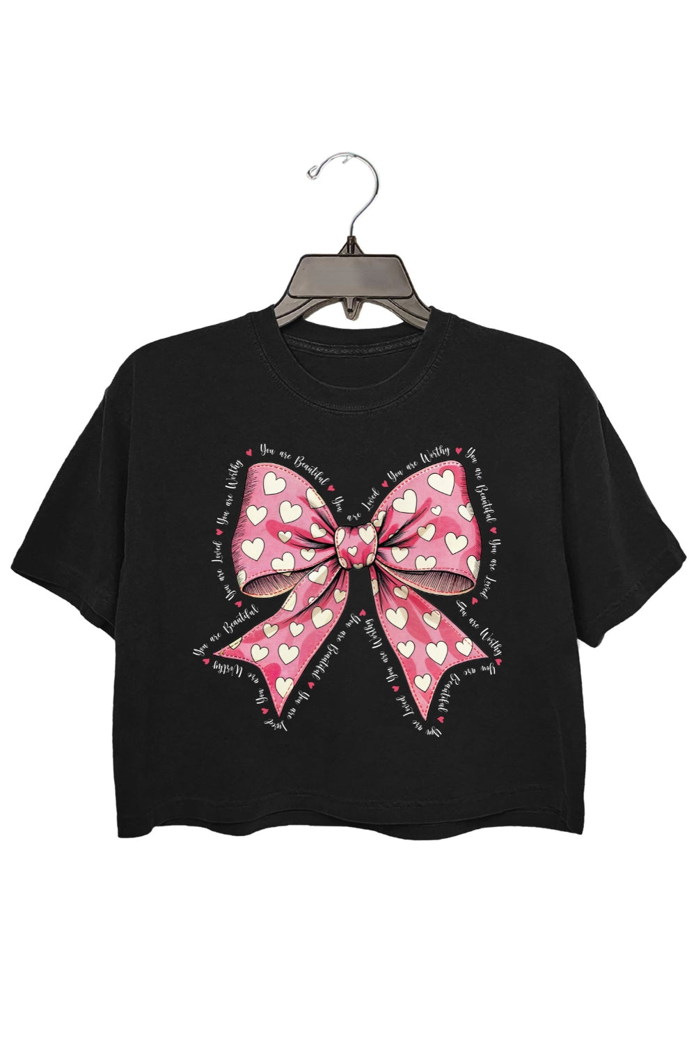 Pink Valentine Bow You Are Loved Crop Top For Women