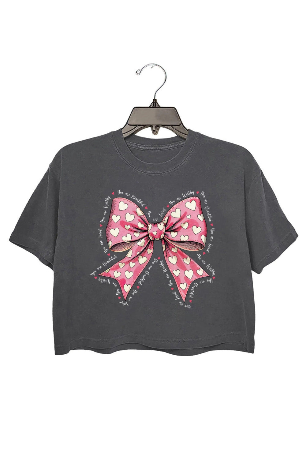 Pink Valentine Bow You Are Loved Crop Top For Women