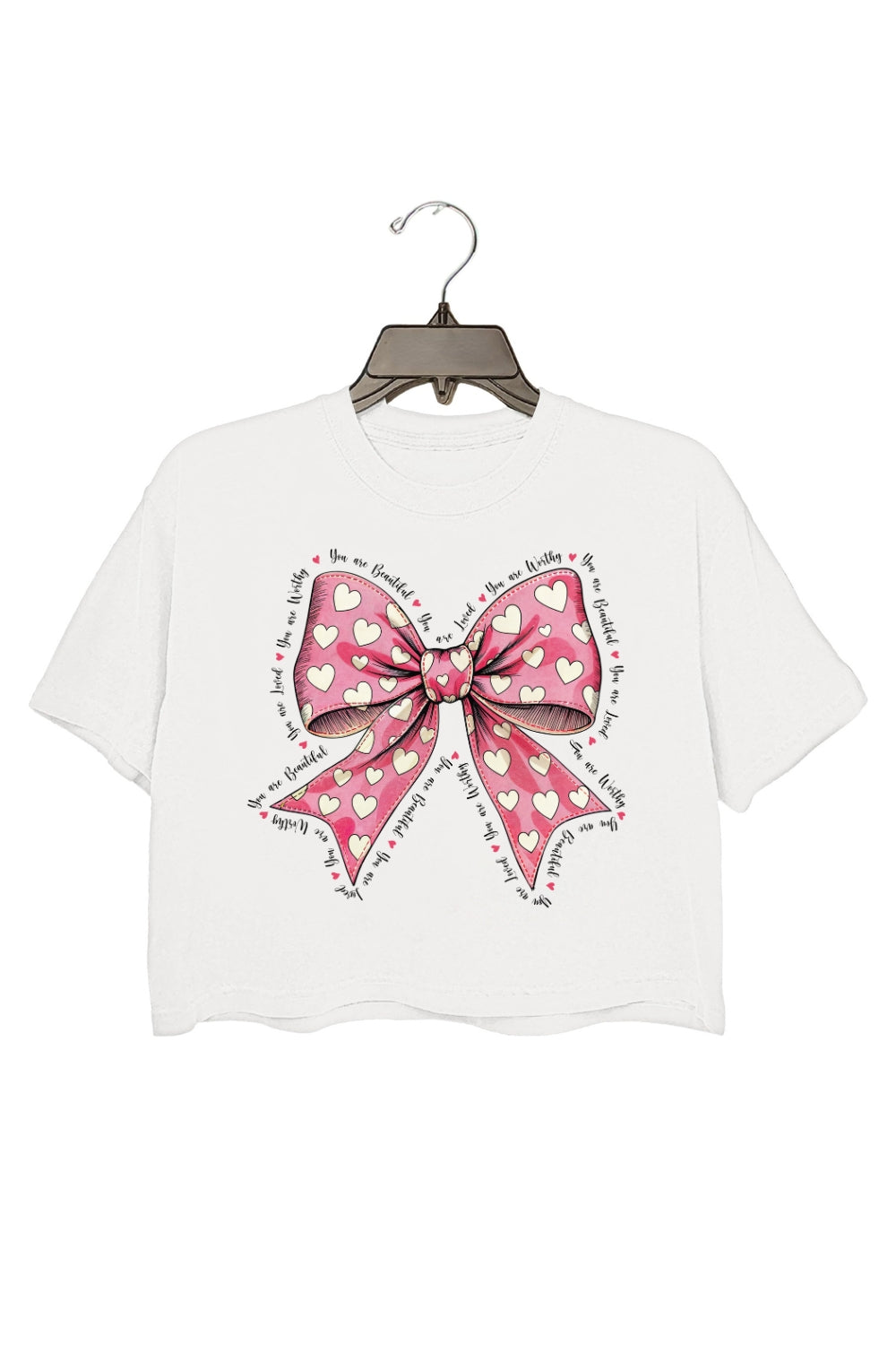 Pink Valentine Bow You Are Loved Crop Top For Women