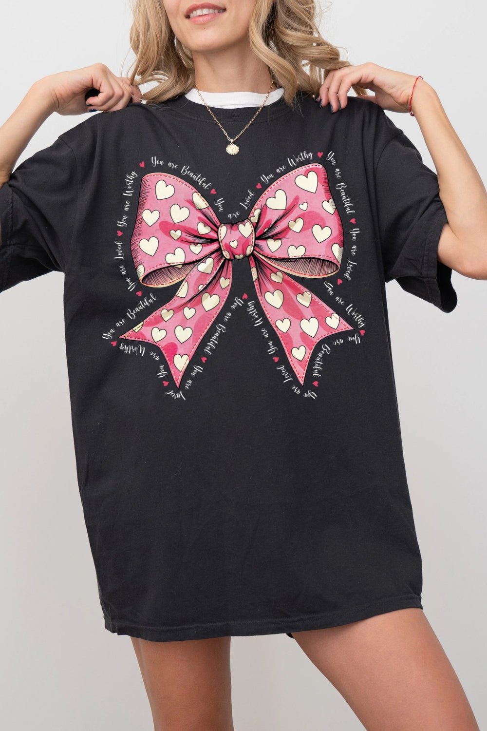 Pink Valentine Bow You Are Loved Tee For Women
