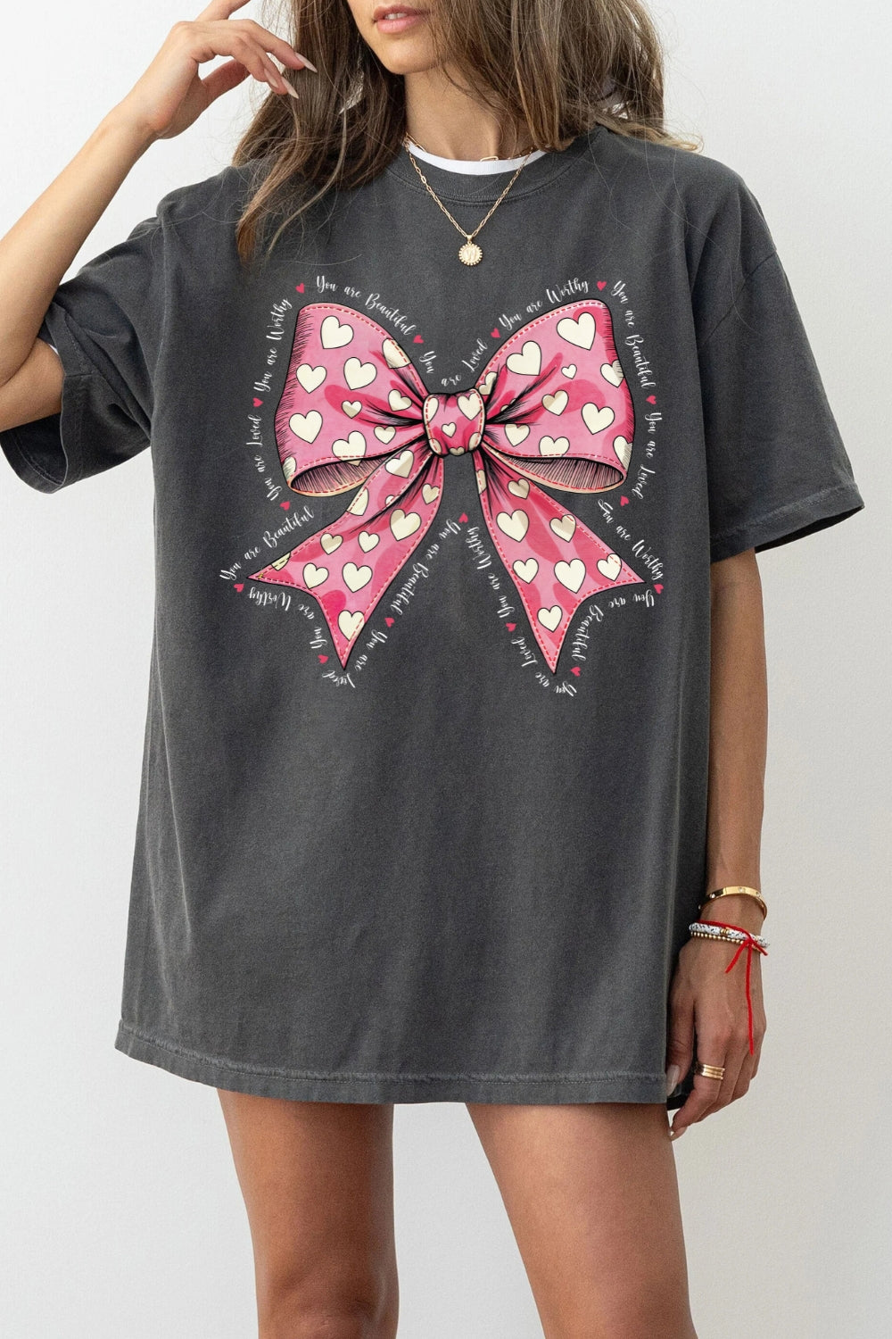 Pink Valentine Bow You Are Loved Tee For Women