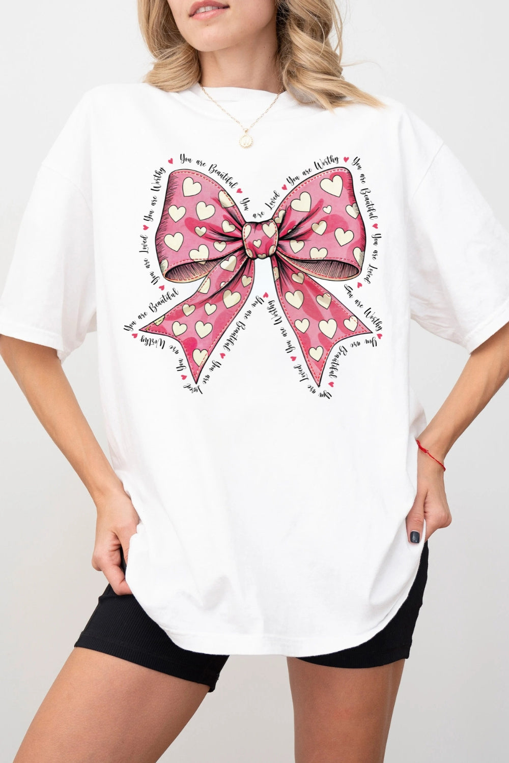 Pink Valentine Bow You Are Loved Tee For Women