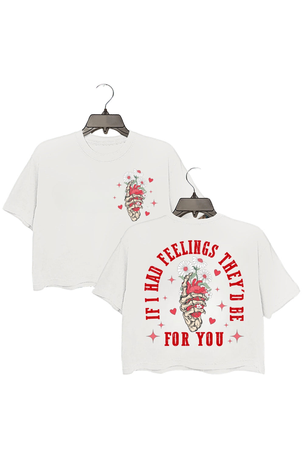 Retro Valentines Skeleton Heart Crop Top For Women