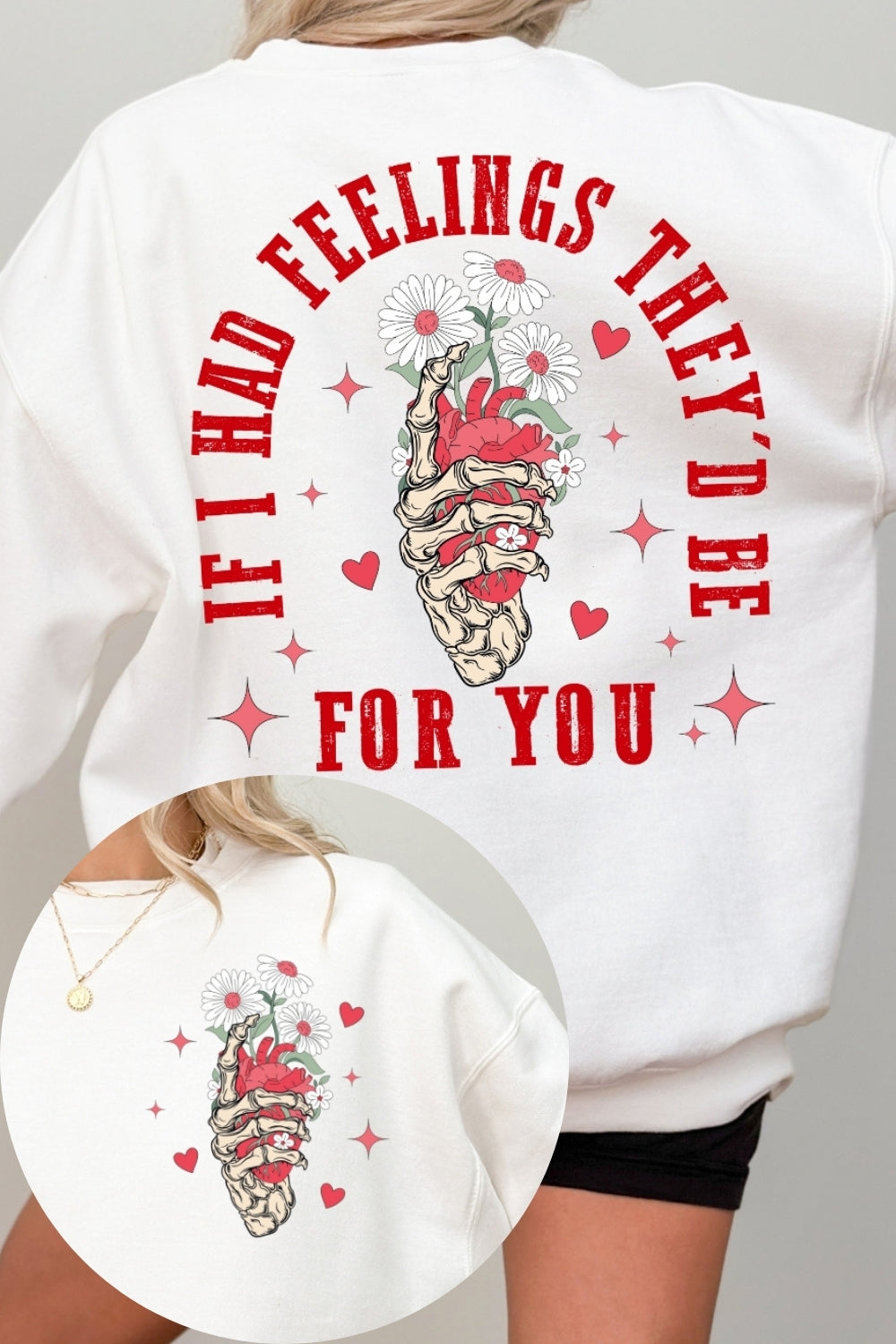 Retro Valentines Skeleton Heart Sweatshirt For Women