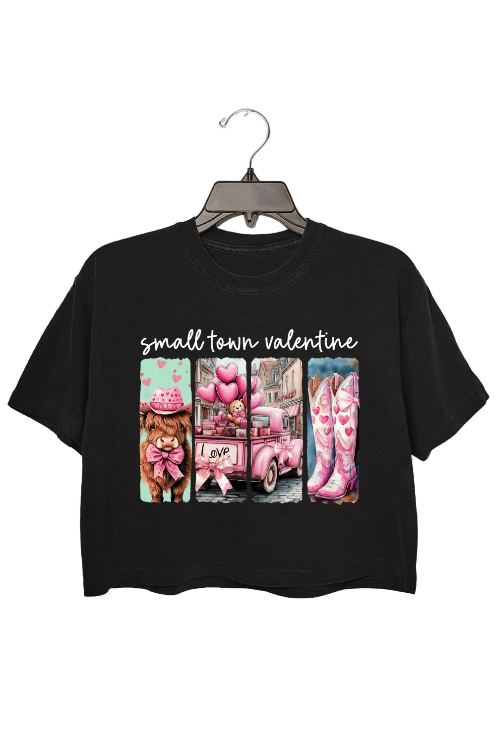 Small Town Valentines Western Crop Top For Women