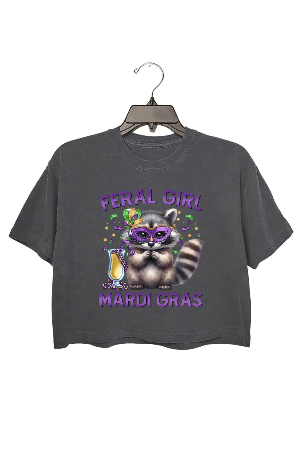 Feral Girl Mardi Gras Raccoon Crop Top For Women