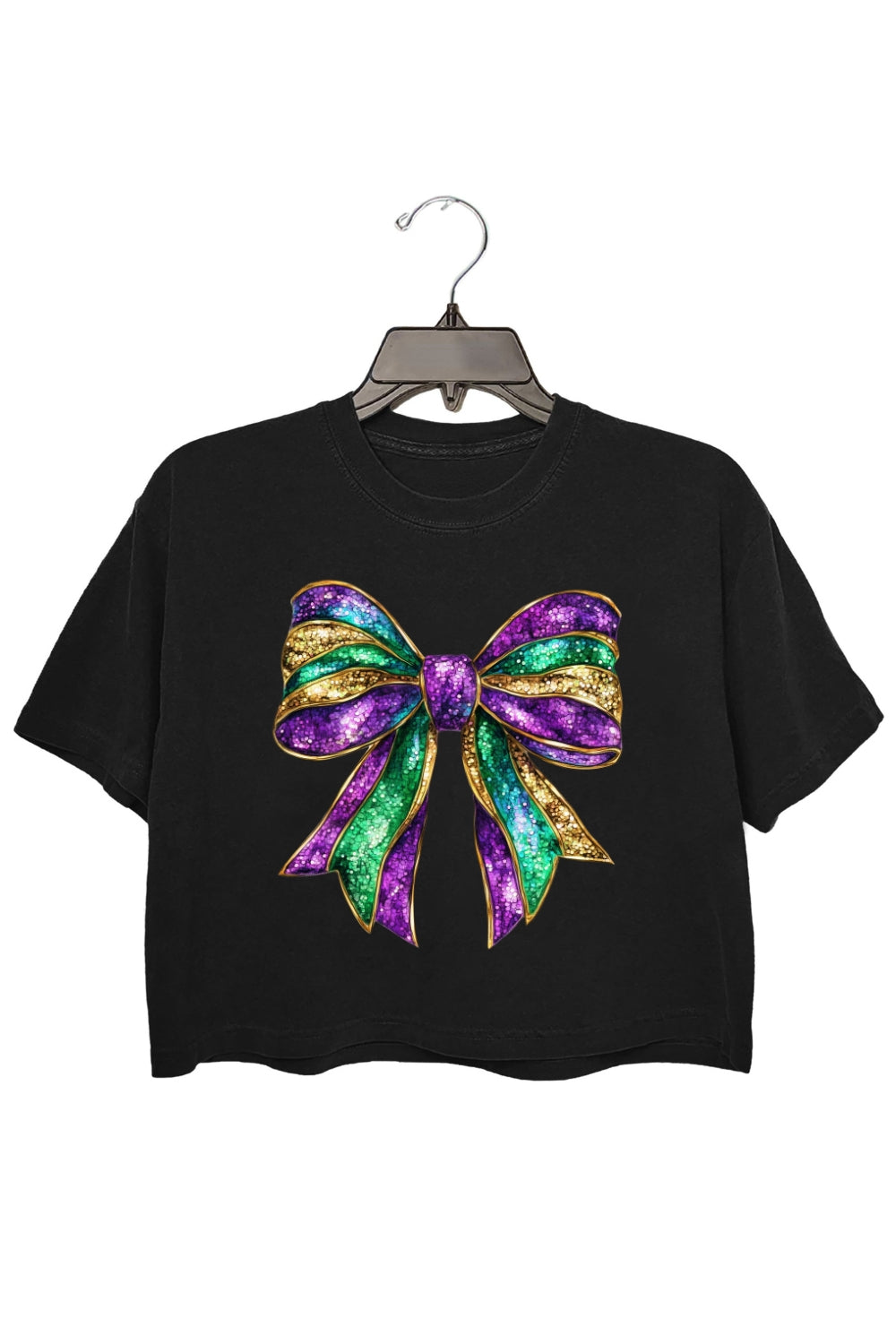 Glitter Mardi Gras Festival Bow Crop Top For Women