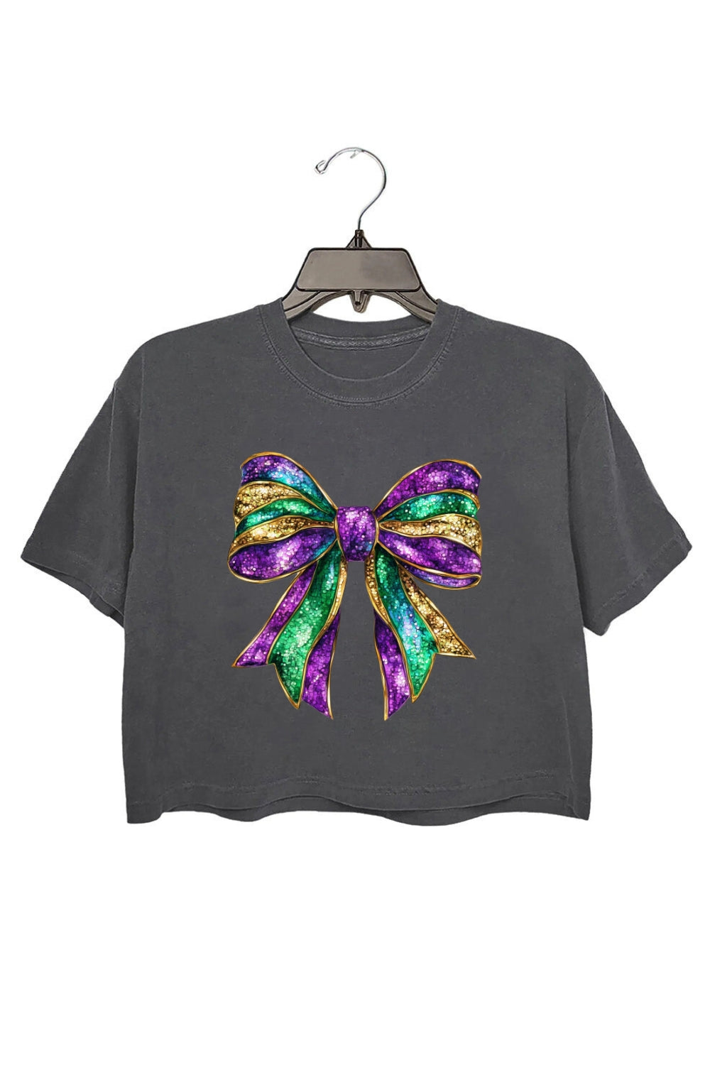 Glitter Mardi Gras Festival Bow Crop Top For Women